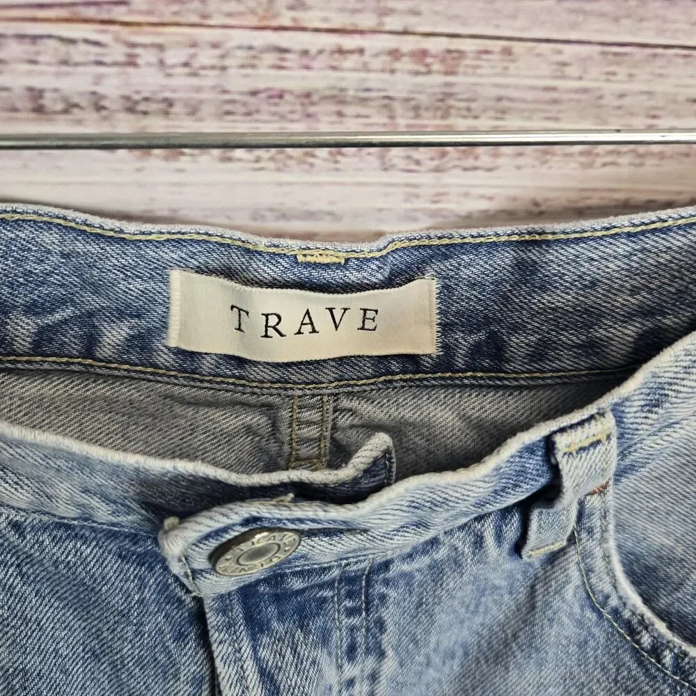 Trave Jeans Harper Crop Straight High Rise Raw Hem Button Fly Grunge Denim 30